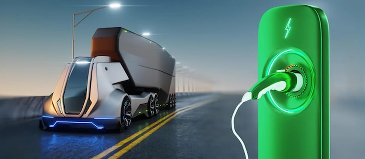 Elektryczna ciężarówka z autopilotem i przyczepą na drodze